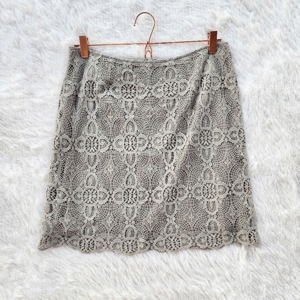 Garnet Hill‎ Grey Crochet Lace Cotton Mini Skirt